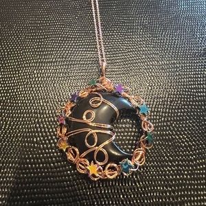 Black Agate Half Moon Rose Gold Necklace